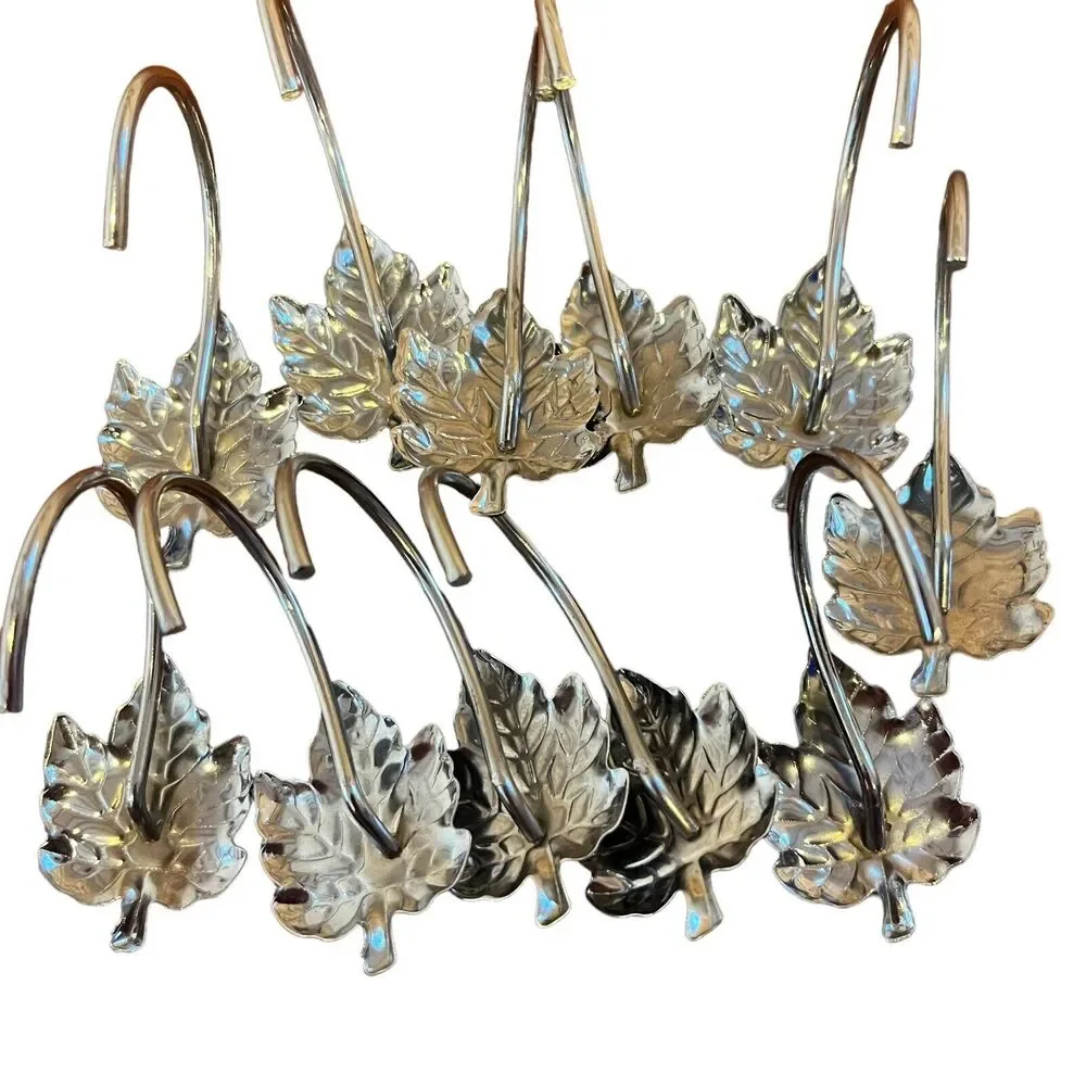 11 Piece Autumn Silver Metal Maple Leaf Shower Curtain Hooks Decor Bathroom Fall